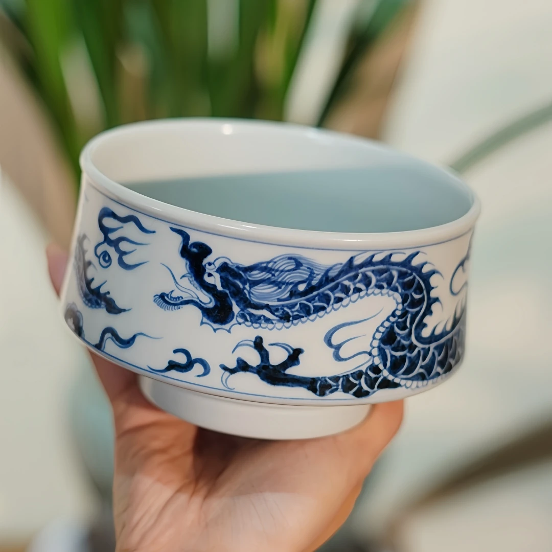 茶圈大魔王茶器景德镇纯手绘元岚堂仿元青花龙纹建水满容约550cc