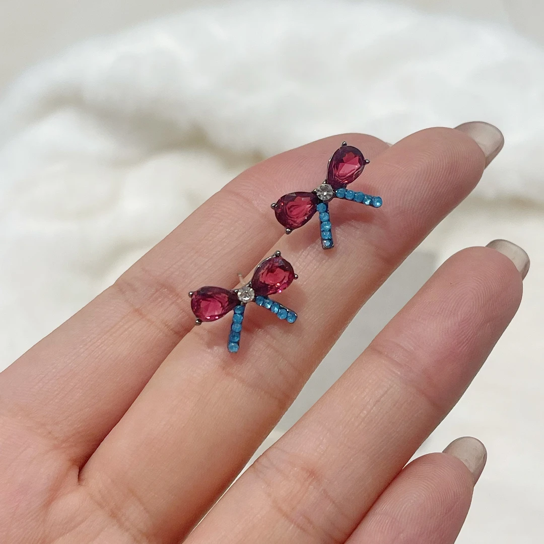 非金属合成锆石耳饰 耳钉耳饰彩色拼色蝴蝶结小巧原创石精致百搭