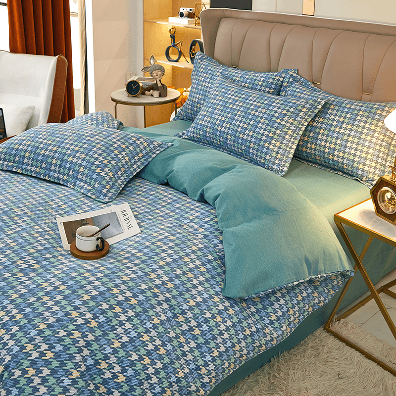 冬季加厚纯棉磨毛床上四件套全棉简约风床单双人被套床单床上用品