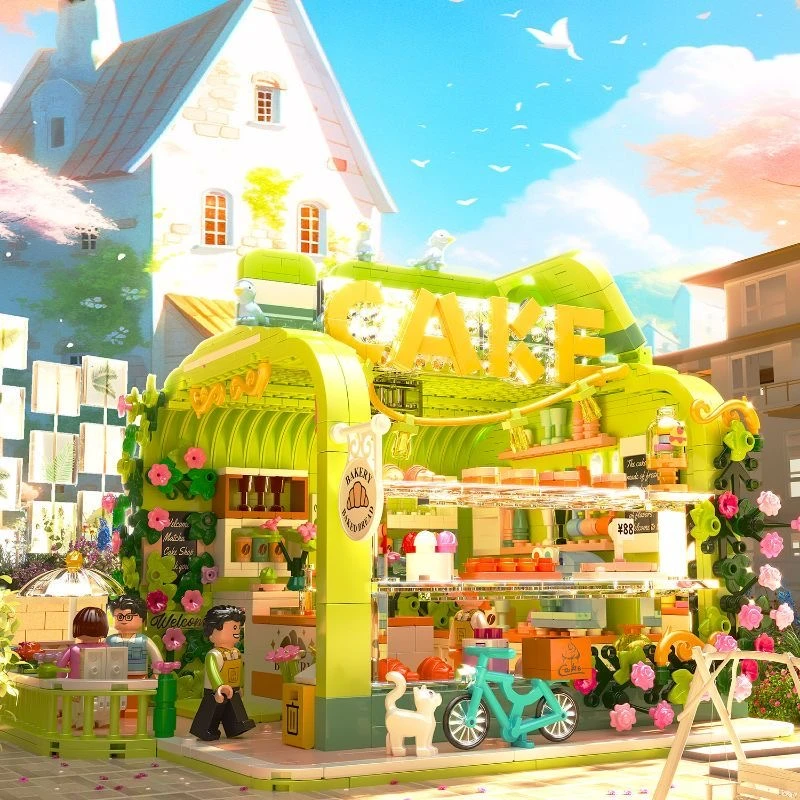 哲高正品益智拼装积木国产中国风春韵蛋糕店玩具生日礼物全套通用