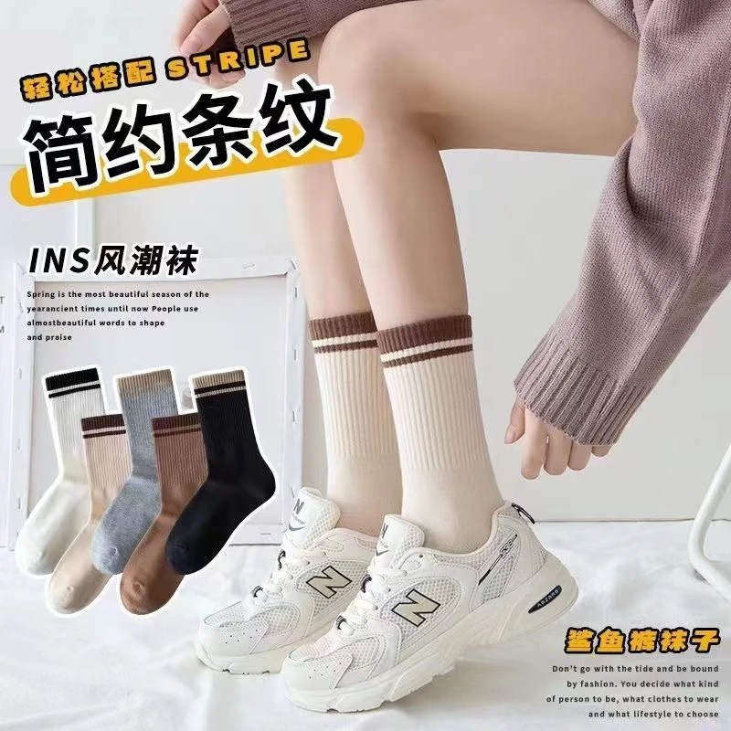 女新款中筒袜ins潮韩版可爱条纹袜网红外穿运动袜0022
