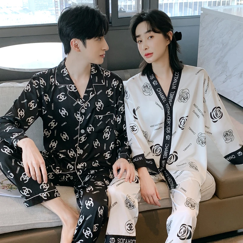 高档情侣睡衣女春秋季冰丝长袖长裤高级感男士夏天套装外穿家居服