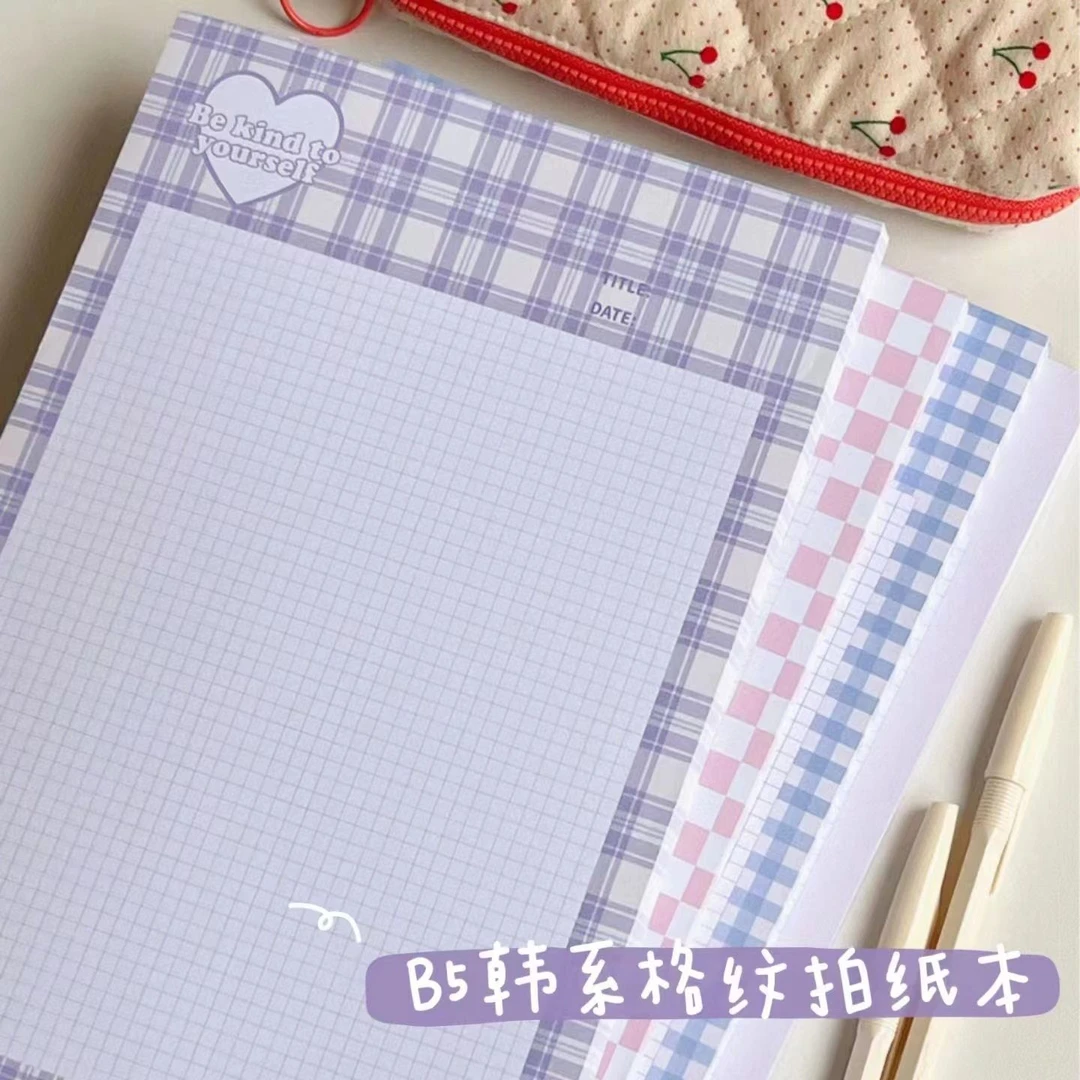 韩系格纹拍纸本可爱b5便签纸高颜值可撕式笔记本少女心信纸便签本