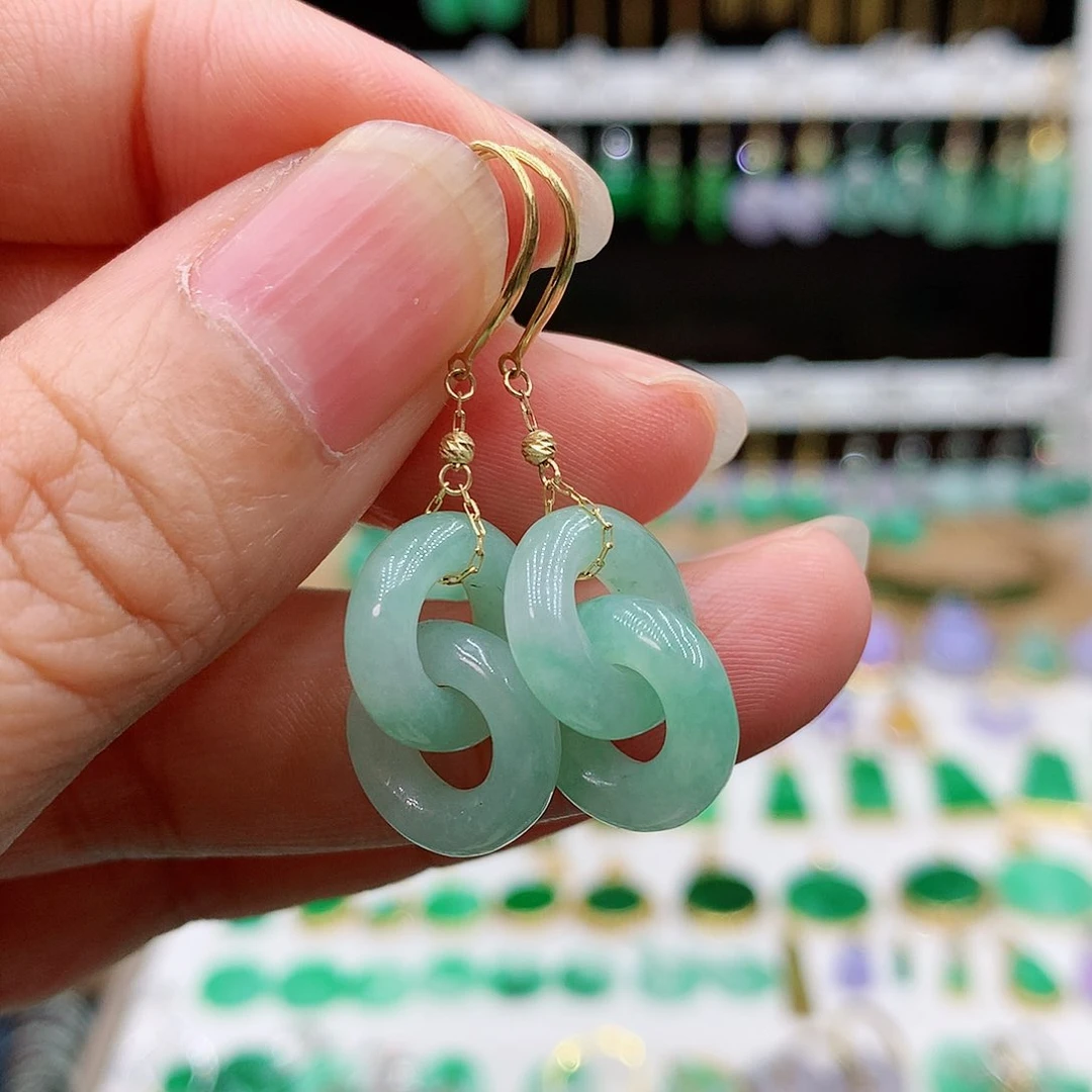 翡翠耳饰18K金镶嵌的