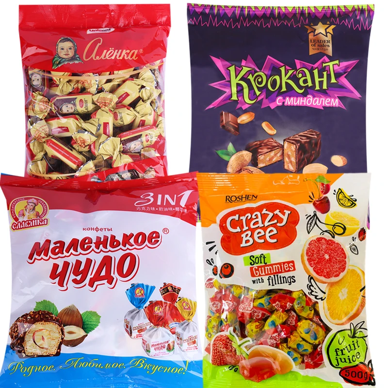俄罗斯紫皮糖斯拉夫奶罐娃娃头芝麻酥乌克兰小蜜蜂水果味软糖组合