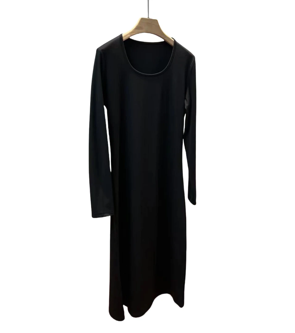 【向前向后3店】 简约百搭气质修身轻奢长袖小黑裙 XQ-919