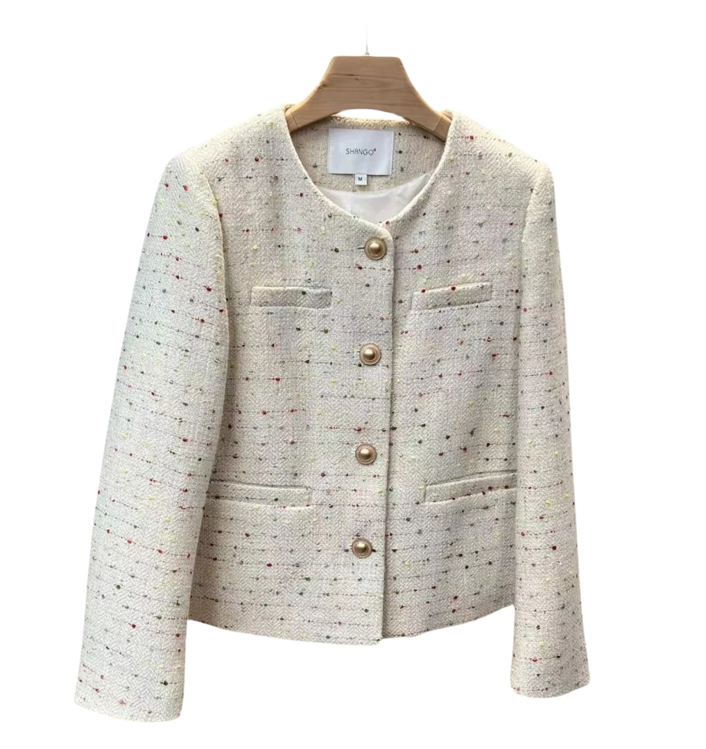 【向前向后3店】 气质轻奢白色时尚短款编织小香风外套 XQ-918