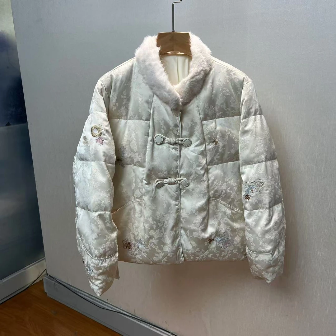 A-731国风刺绣90白鸭绒羽绒服女