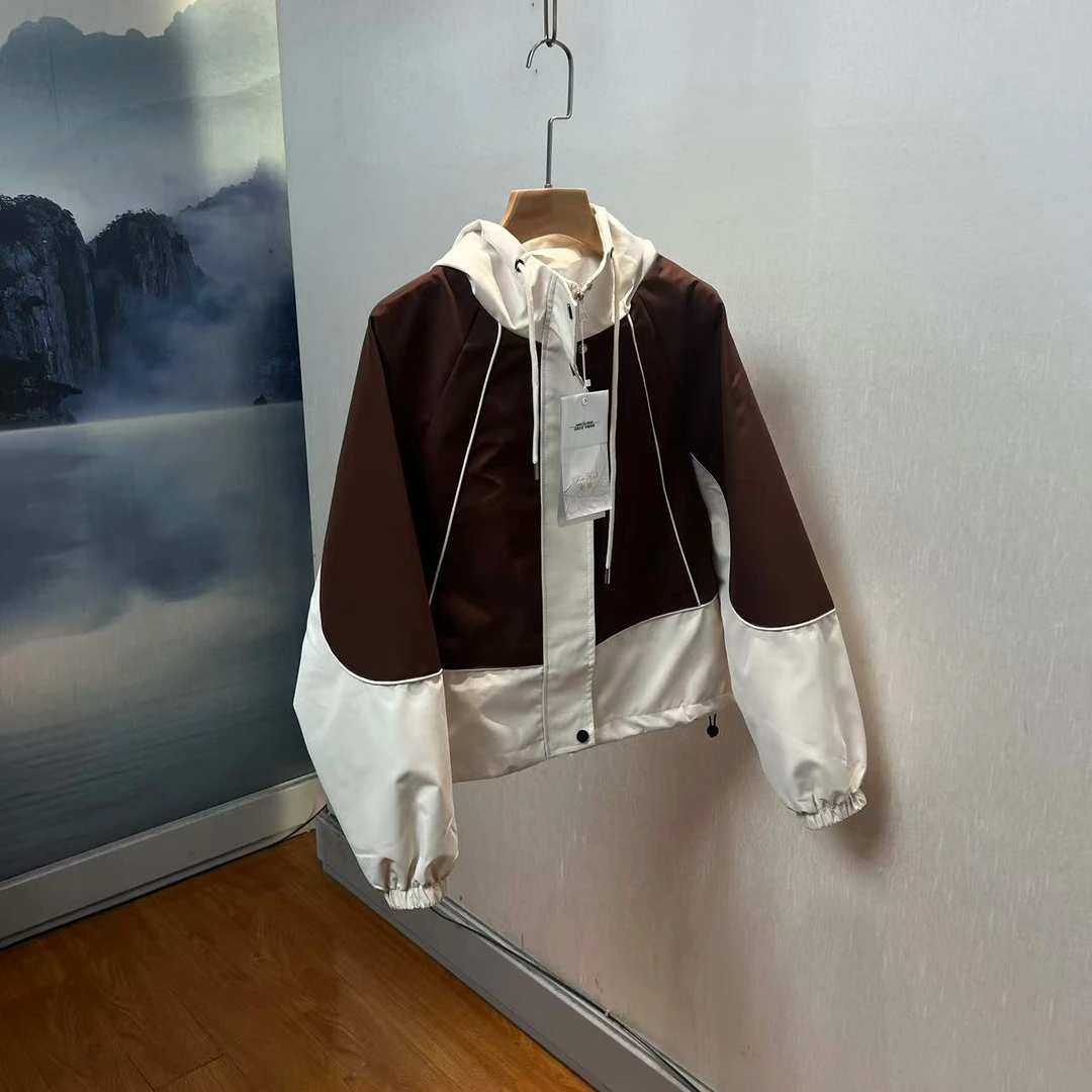 A-002春秋季休闲撞色连帽短外套女长袖