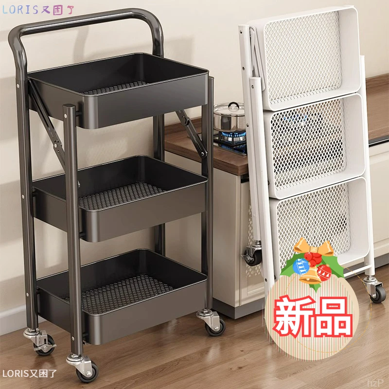 碳钢小推车折叠置物架新款多层储物架可移动厨房家用折叠小推车