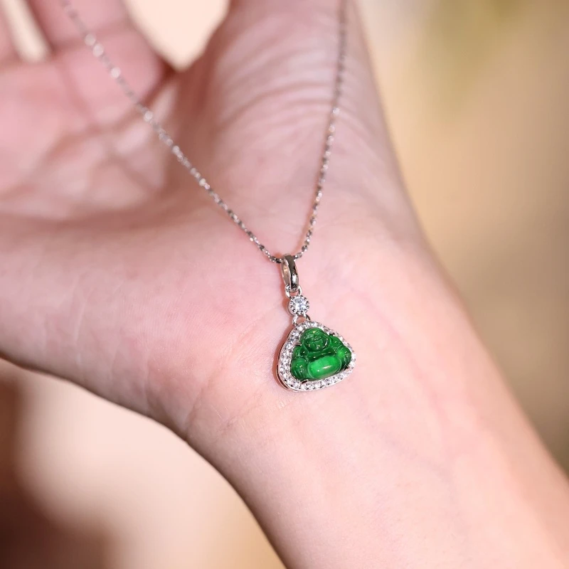 福泽丨天然A货高冰翡翠绿佛公吊坠（颜色微不同）