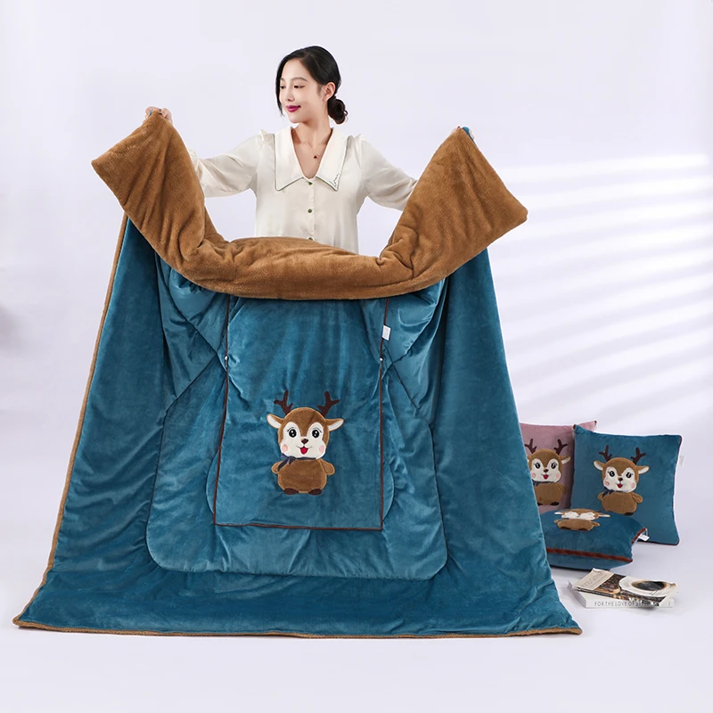 加绒加厚折叠绒加厚多功能抱枕被子二合一车载被车载毯子两用宿舍