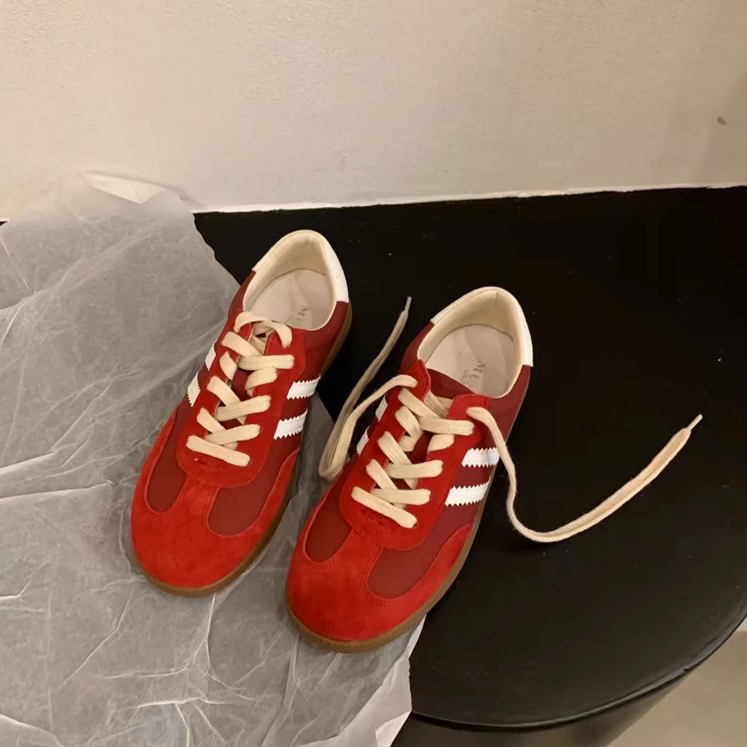 时尚版~红色德训鞋平底百搭板鞋休闲鞋小众ins