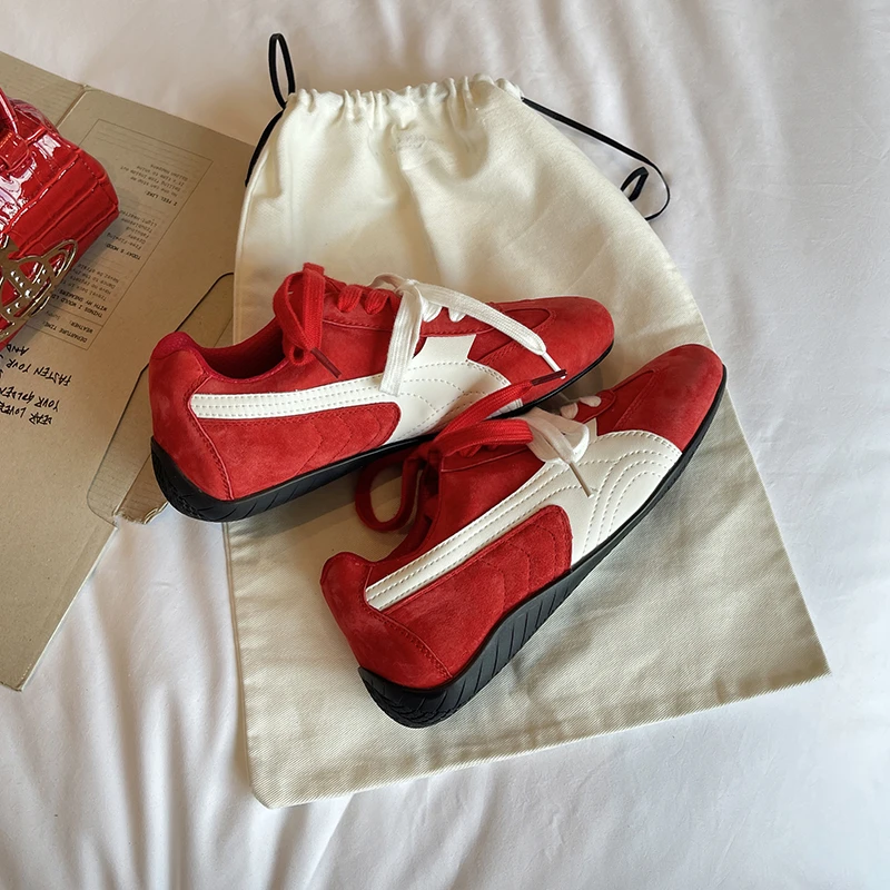 韩版鸳鸯鞋带德训鞋女2024新款女鞋复古百搭拼色运动休闲阿甘鞋