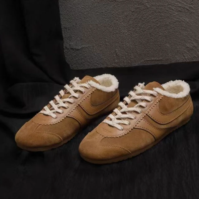 美式女孩~保暖德训鞋棕色复古女新款休闲马拉松阿甘鞋女