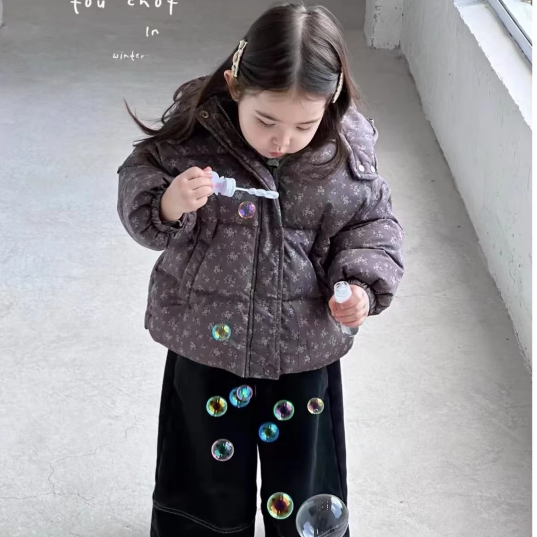 241627 女童冬季加绒加厚满身碎花圆点连帽休闲长袖棉服