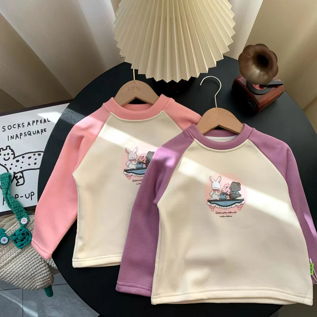 241592 女童冬季加绒加厚韩版卡通兔子水印休闲棉质百搭卫衣