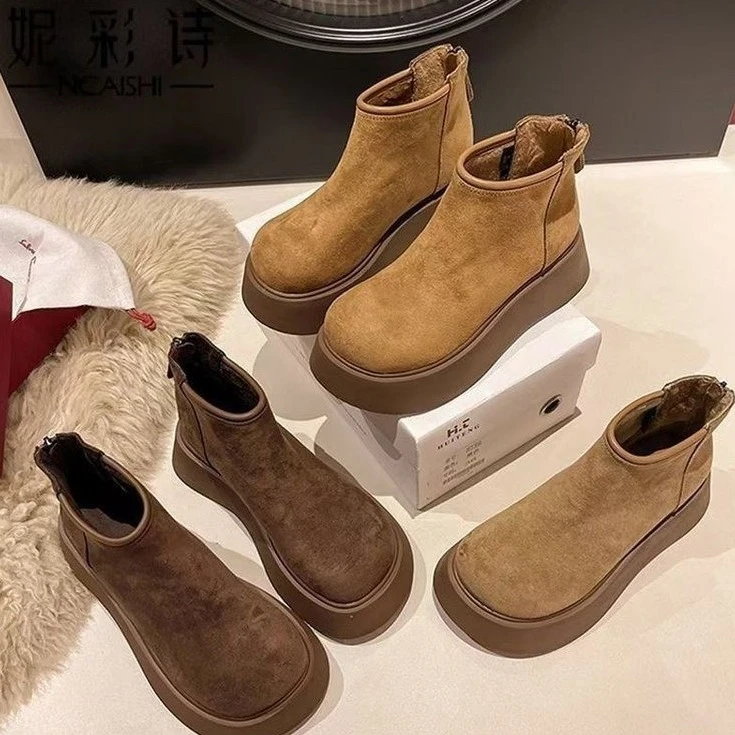 女鞋女款短靴爆款二棉鞋勃肯新款增高厚底马丁靴秋冬加绒大头2024