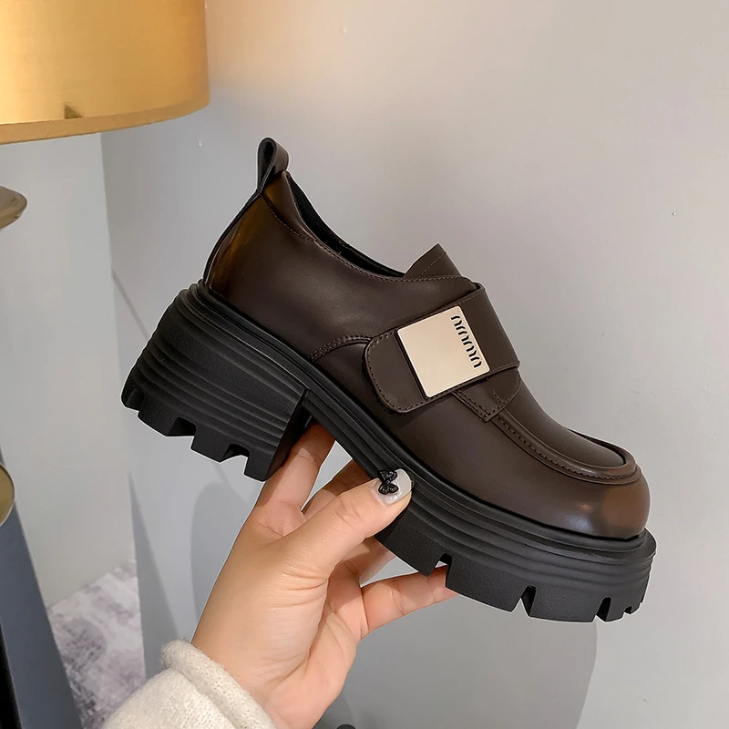 玛丽珍厚底圆头鞋单鞋法式复古浅口英伦皮鞋2024年系带jk皮鞋女PU