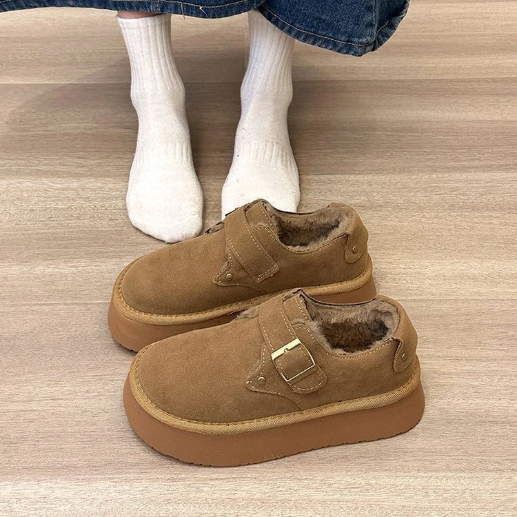 加厚厚底加绒复古豆豆鞋2024百搭乐福鞋一脚蹬勃肯鞋秋冬单鞋