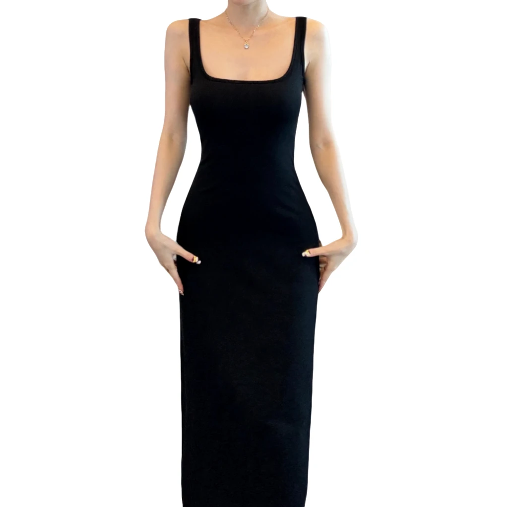 【情迷柏林】极简风修身方领收腰通勤显瘦直筒背心裙