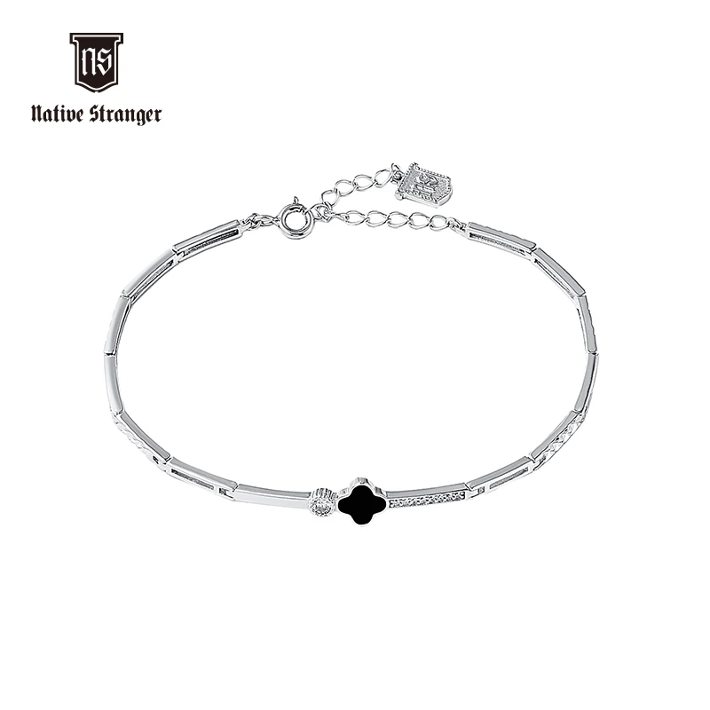 NATIVE STRANGER 925银手链 黑色四叶草手链简约时尚气质百搭