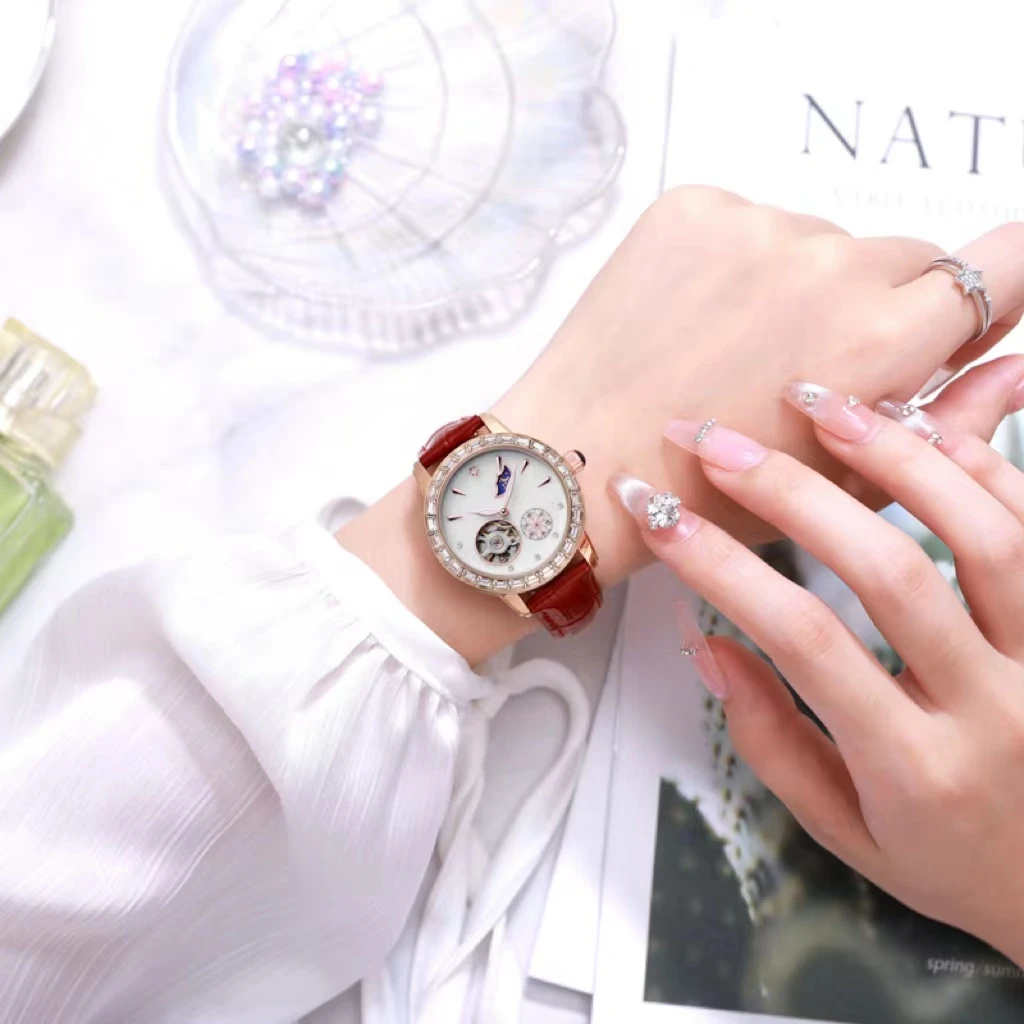 百搭手表气质轻奢日月星辰镂空全自动机械女士表9112L专属