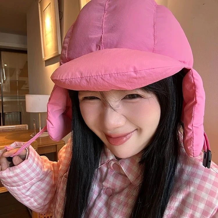 加绒雷锋帽子女冬季韩版保暖百搭充绒轻盈护耳飞行帽登山护耳帽潮