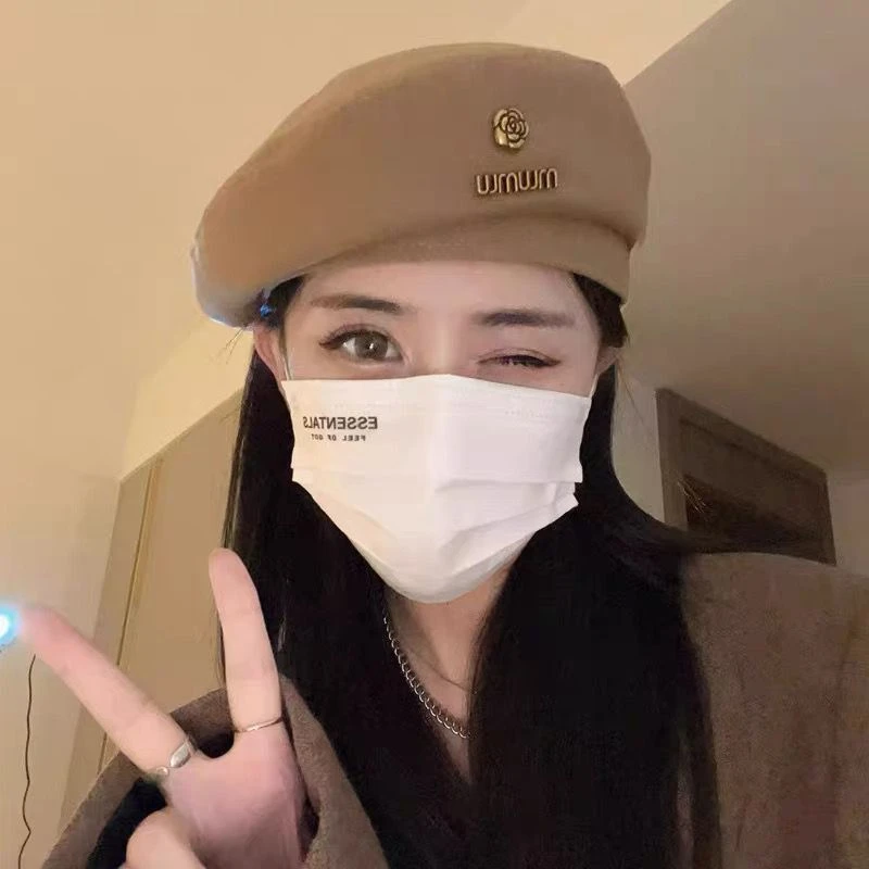 黑色韩系秋冬款毛呢贝雷帽女2024新款秋冬显脸小法式蓓蕾帽子复古