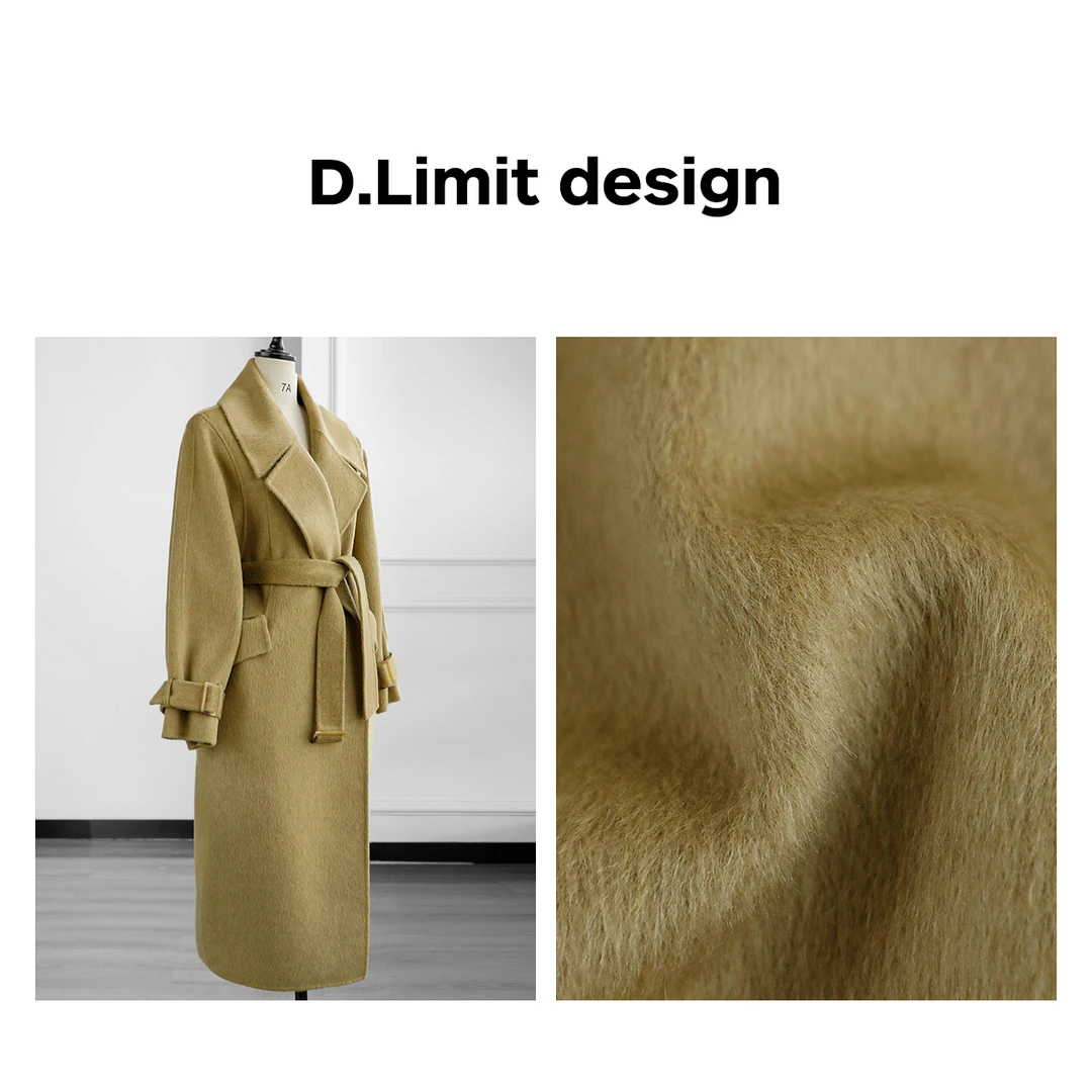 时尚气质翻领宽松长款毛呢外套HQ--10骆驼绒90绵羊毛