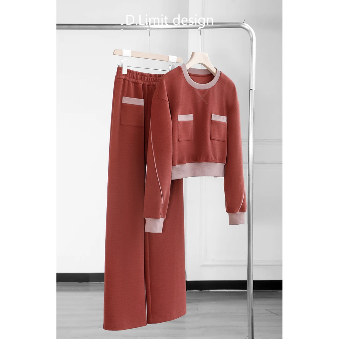 【D.Limit design】时尚简约红拼粉圆领两件套（20）