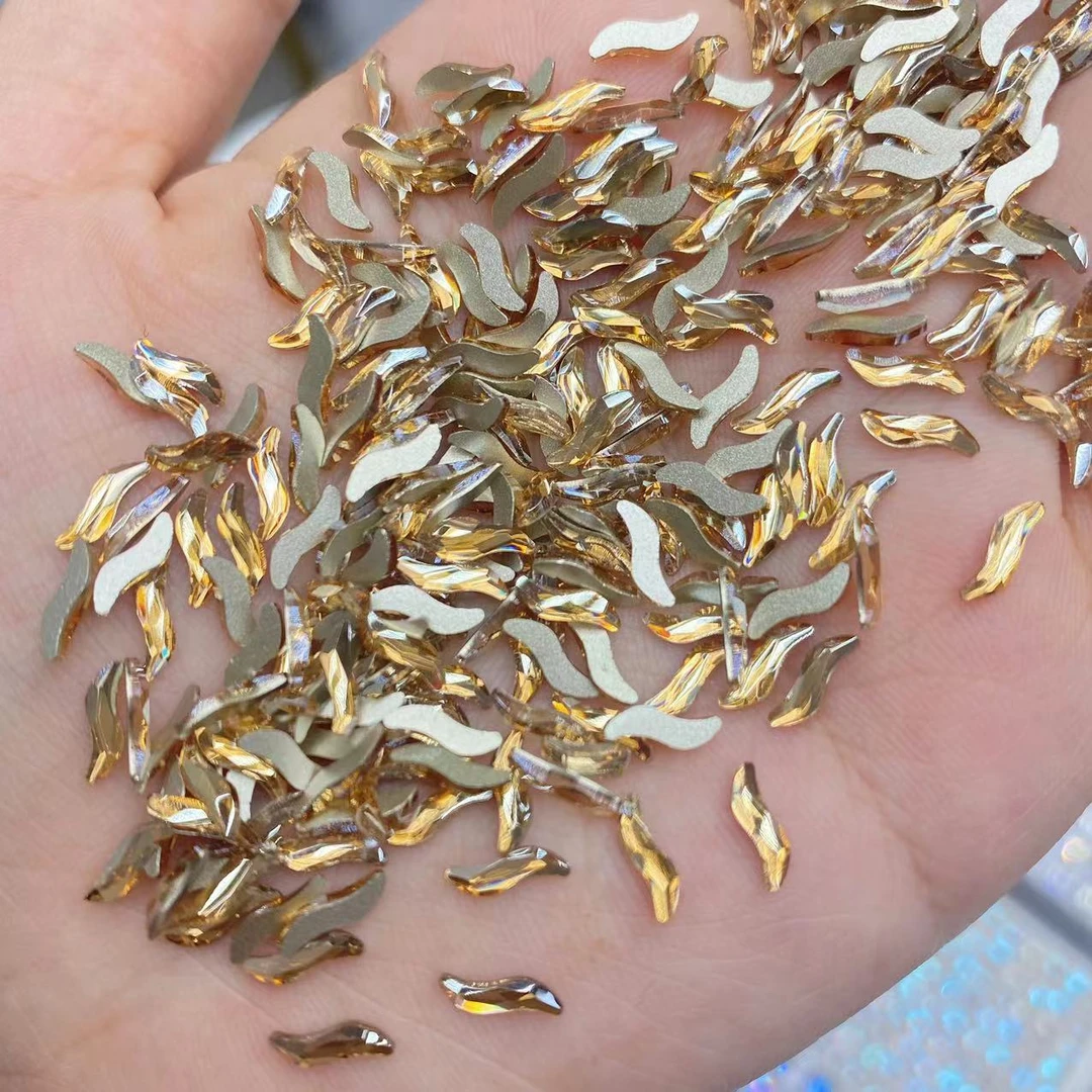 (50颗）春柚美甲饰品超闪香槟小号S形美甲平底钻饰品美甲钻2*7mm