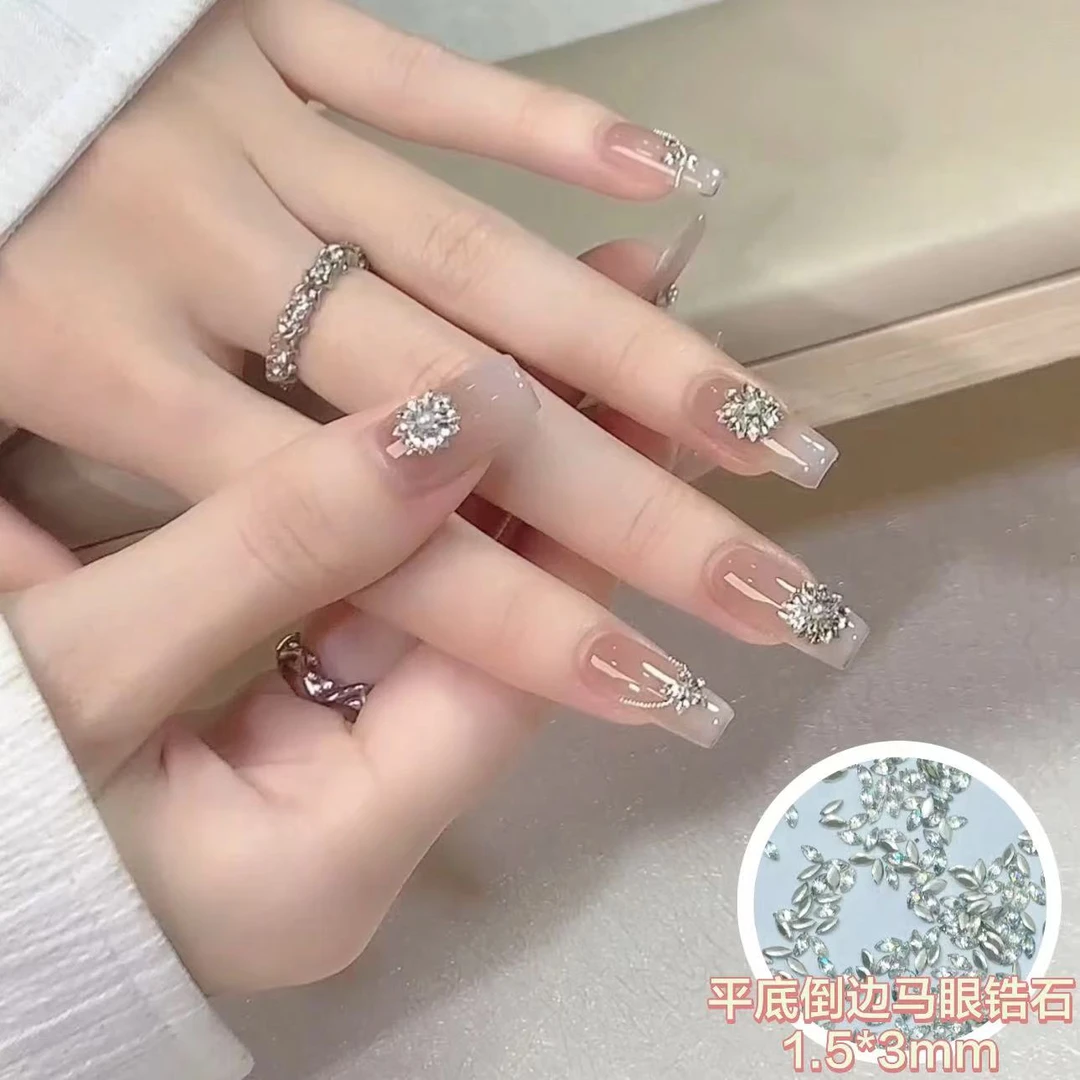 春柚美甲饰品5A锆石平底白色倒边迷你超闪马眼锆石美甲钻1.5*3mm