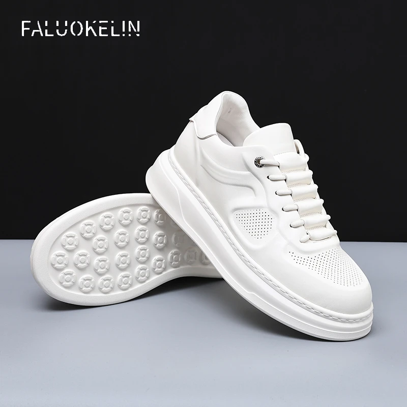 隐型内增高7CM镂空潮鞋2024夏季新款男士时尚休闲软底百搭小白鞋