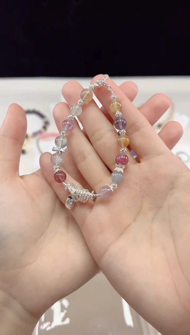 【闪购商品】萤石手链银S925镶嵌彩萤石7mm多样性发货