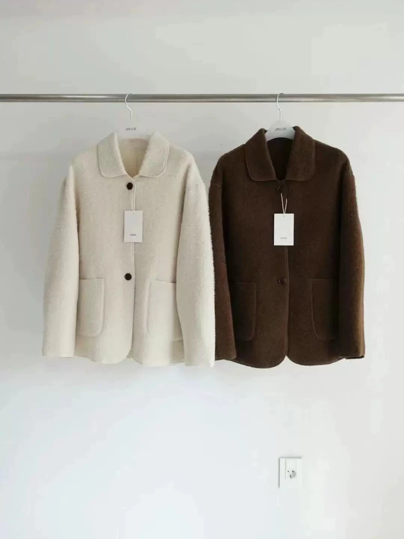 【NO退换】东大门2024冬季新款aw宽松系扣翻领羊*毛大衣外套