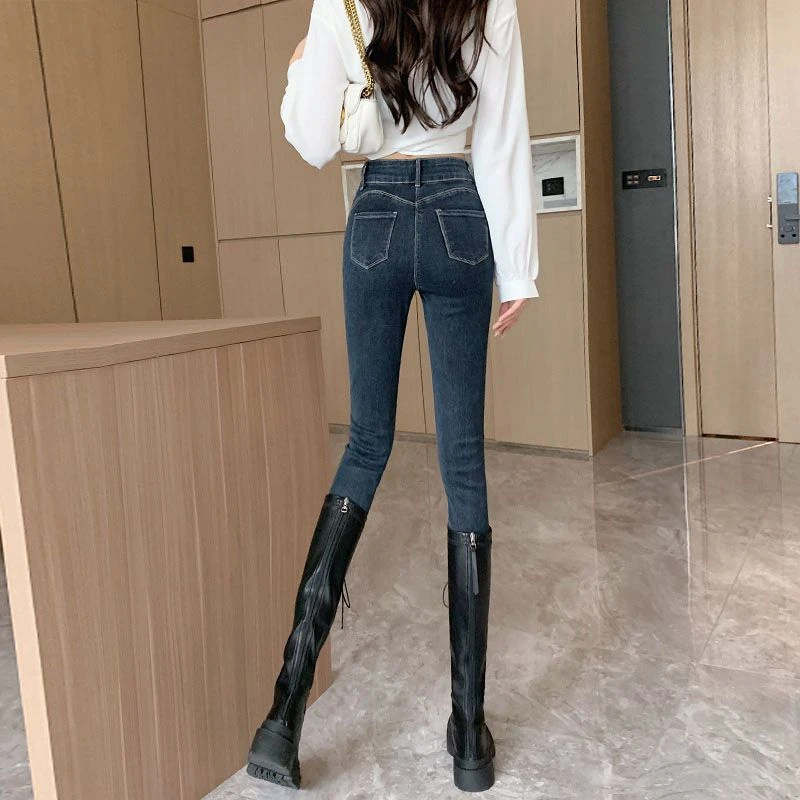 时尚简约外穿显身材高腰牛仔裤女2024年韩版新款修身显瘦铅笔裤子