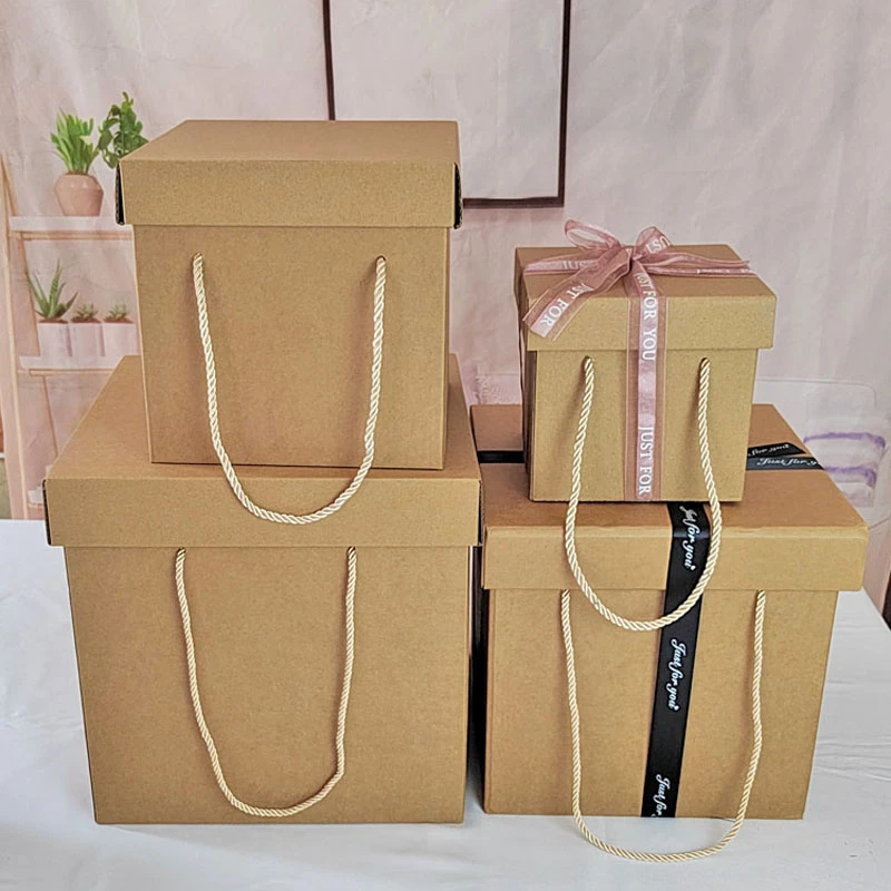 牛皮纸正方形大号包装盒七夕零食篮球礼品盒子纸箱生日涂鸦礼物盒