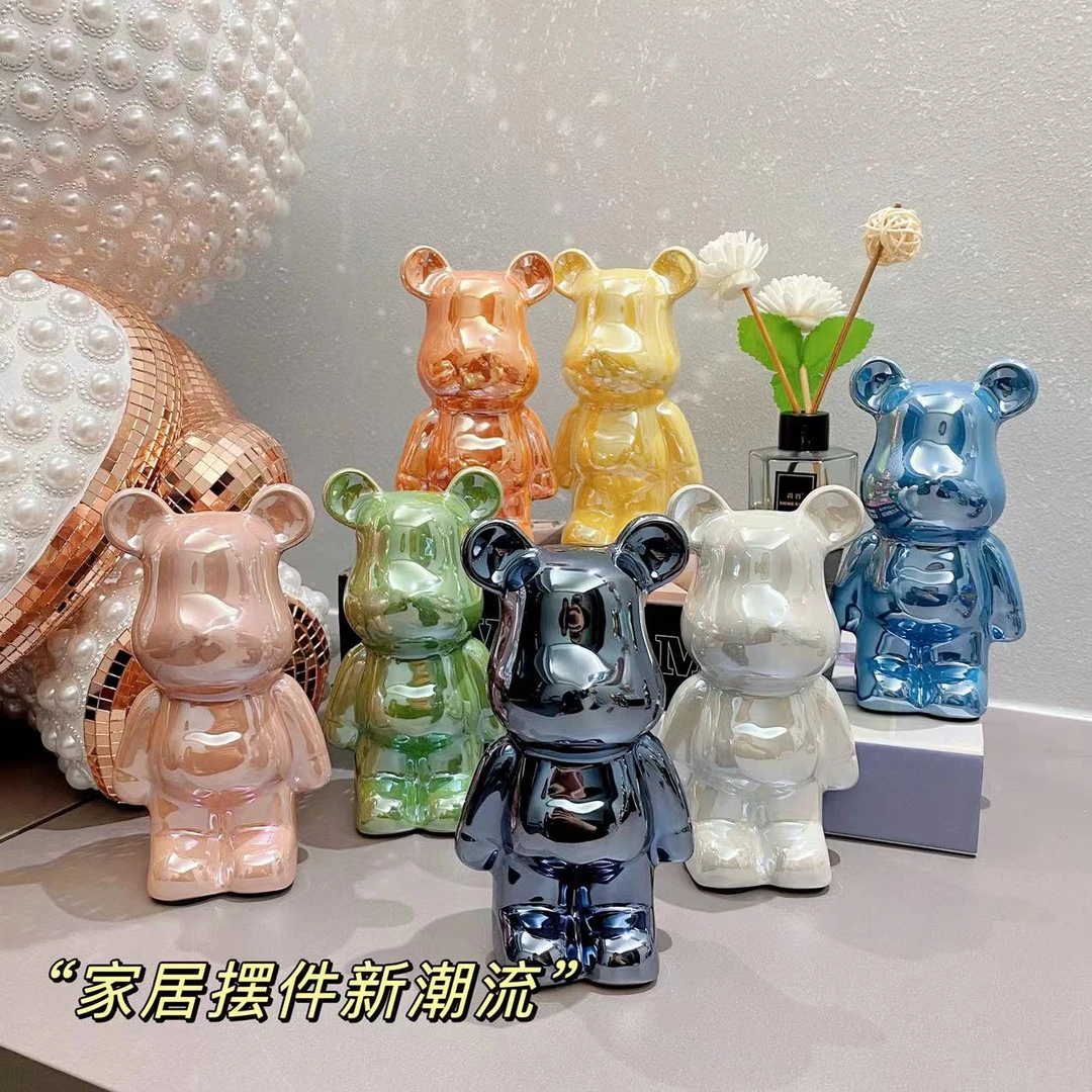 18cm精品陶瓷熊摆件存钱罐潮玩网红装饰品客厅玄关电视柜摆件礼品