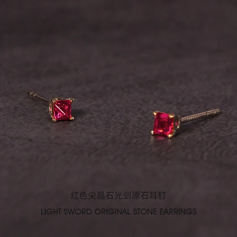绝地尖晶石原石耳钉18K金