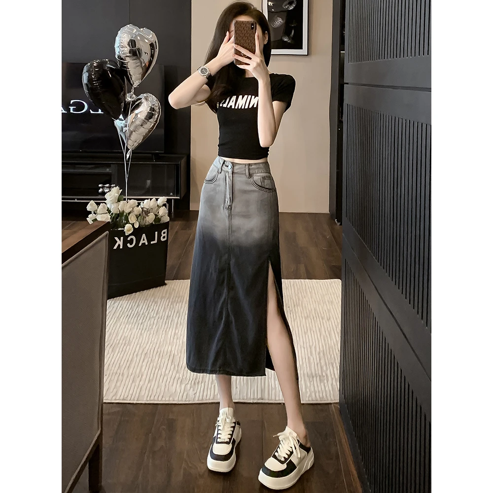时尚潮流百搭精品女装2024夏显瘦套装牛仔半身裙两件套女短款上衣