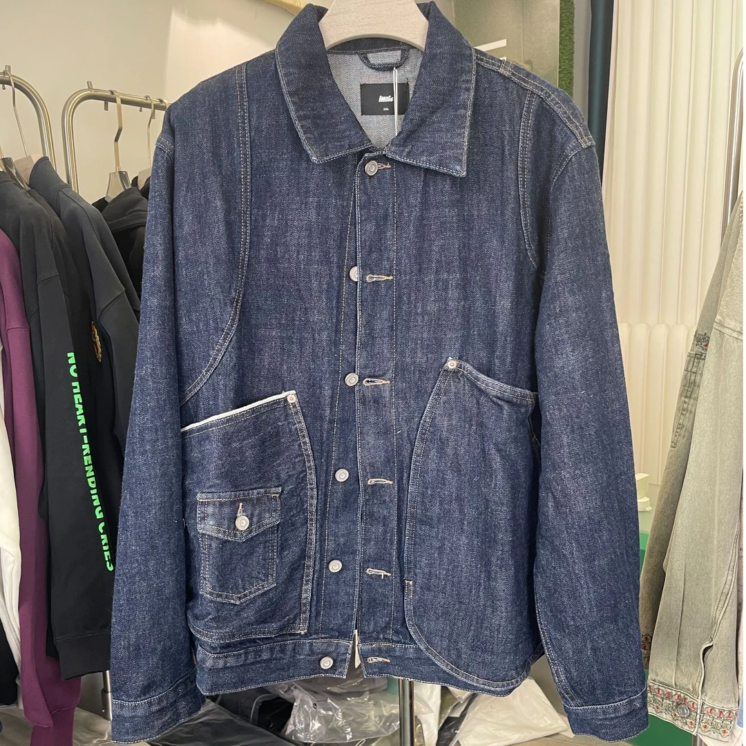 大码男装设计师系列不规则拼接牛仔外套夹克