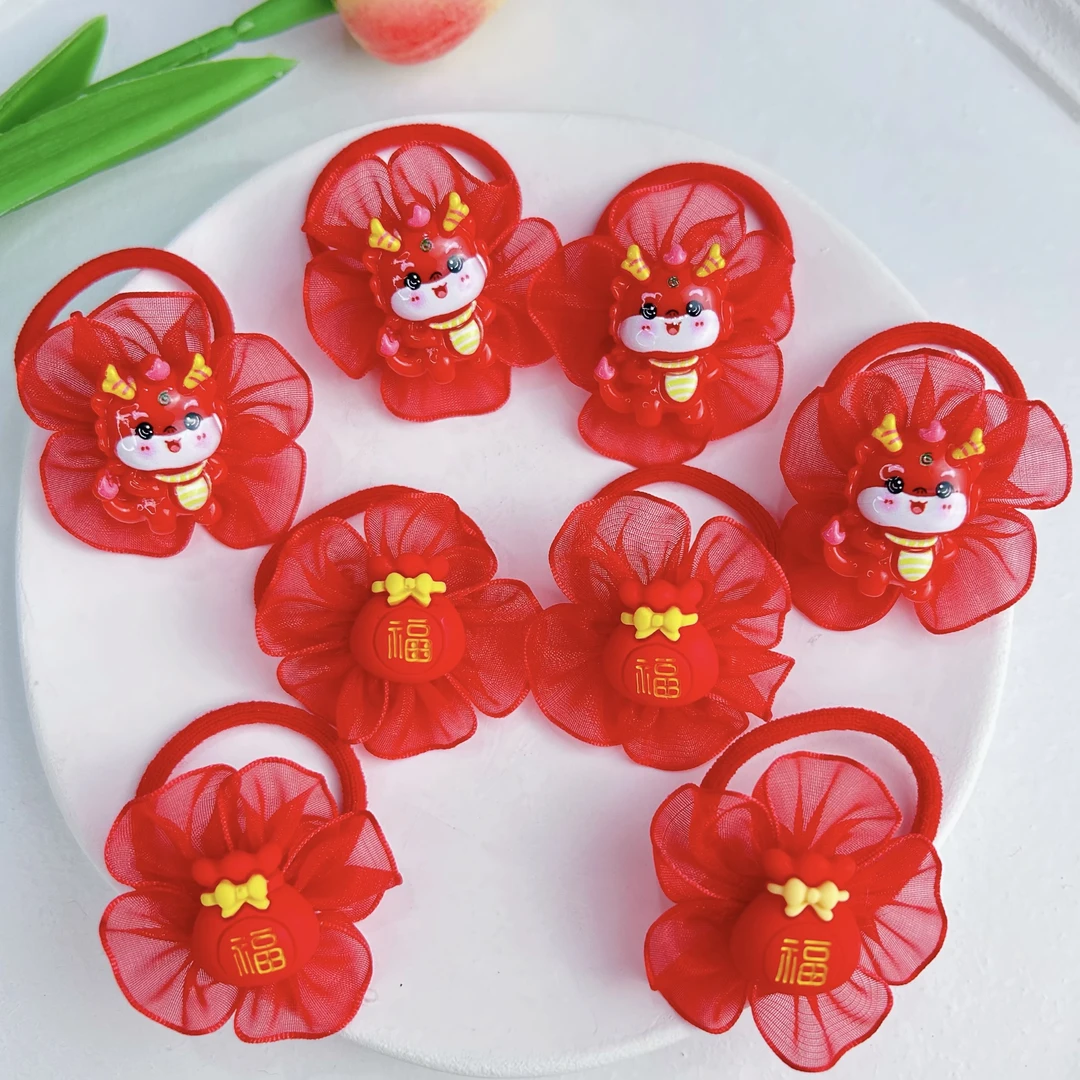 儿童头花发饰过节红色小女孩皮筋扎发喜庆头饰宝宝可爱头绳不伤发
