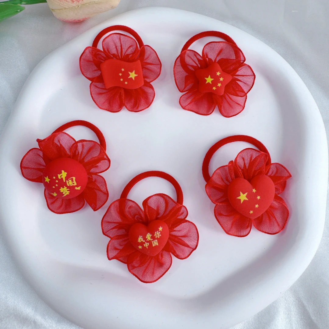 国庆发饰儿童发绳中国风小女孩扎头发圈2024新款五星红旗爱心头绳