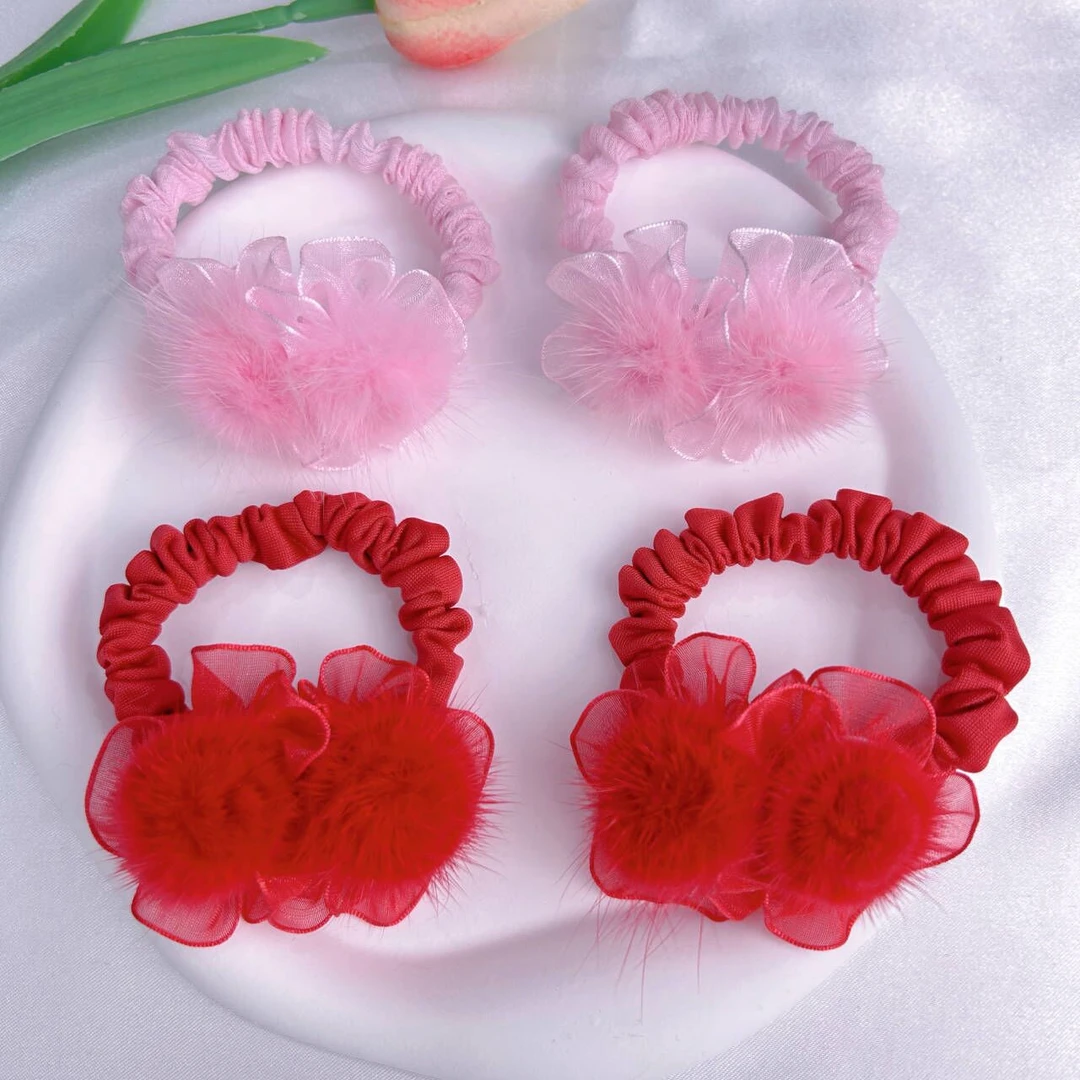 秋冬新款儿童水貂毛女童花朵头绳可爱温柔毛绒甜美宝宝韩版发绳