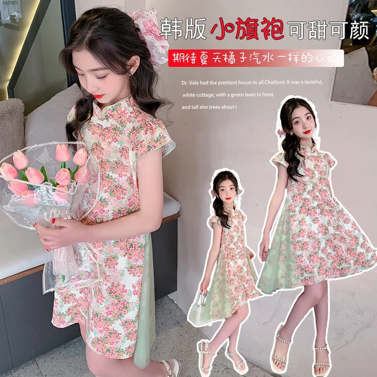 花朵旗袍女童夏季