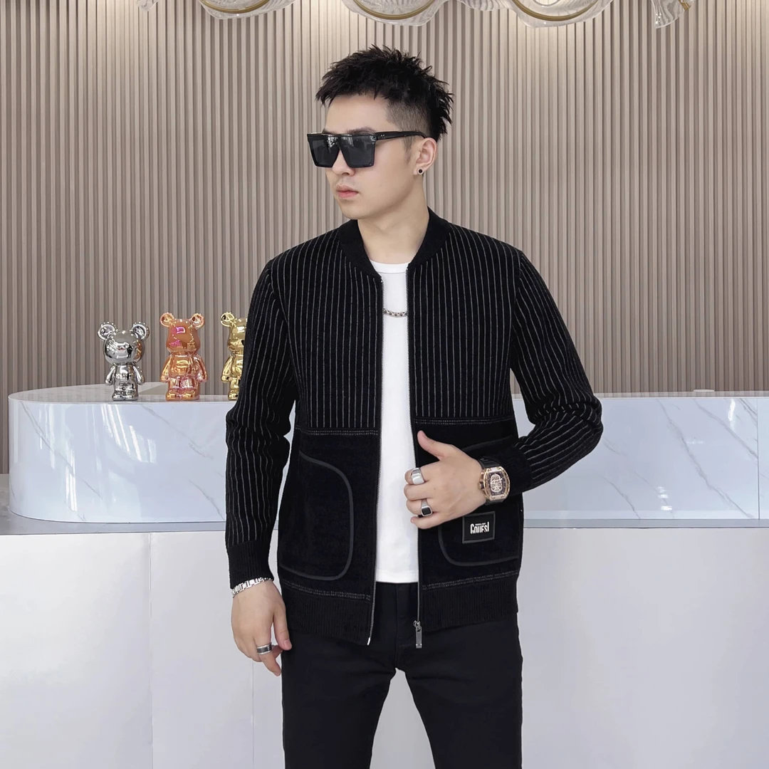 高端男士春款夹克潮牌时尚毛衣开衫男青春潮流休闲百搭针织外套男