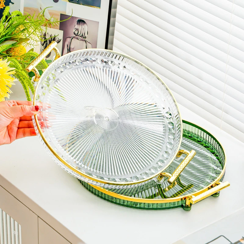 轻奢茶盘家用客厅托盘茶具杯子架放茶杯水杯简约圆形单层沥水托盘