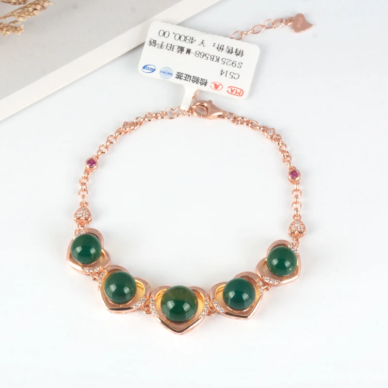 【彩宝】925银镶789m墨西哥蓝珀手链000008880550