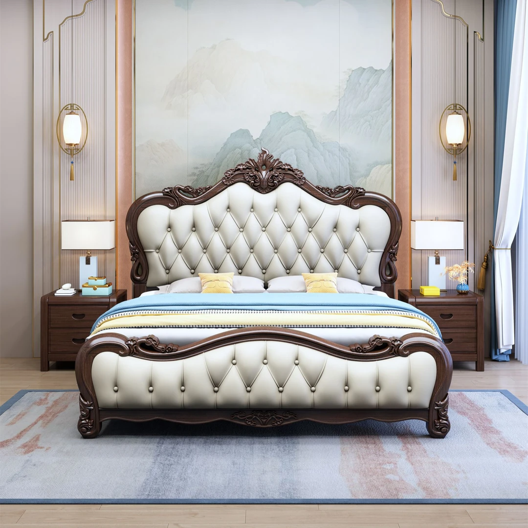 1626紫金檀实木真皮软包现代风轻奢风主卧家用双人床家用床实木